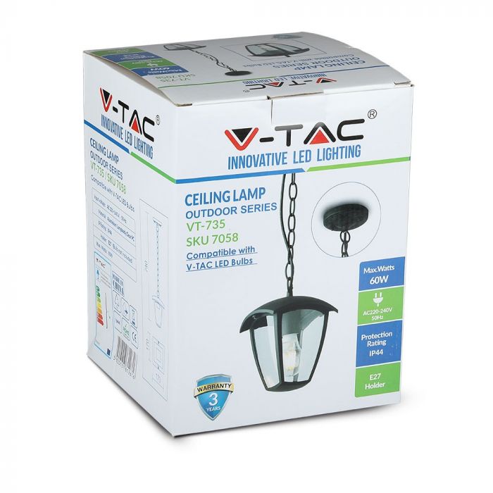 LED CEILING E27 LAMP MAT BLACK CLEAR COVER 120° 17X17X72 IP44