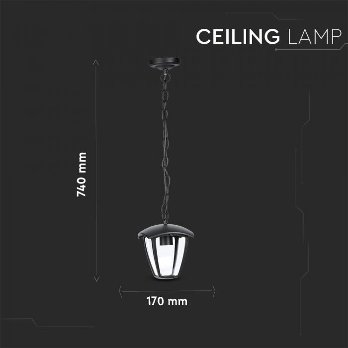 LED CEILING E27 LAMP MAT BLACK CLEAR COVER 120° 17X17X72 IP44