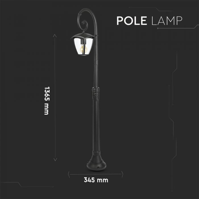 LED POLE 1XE27 LAMP MAT BLACK CLEAR COVER 120° 35X137 IP44