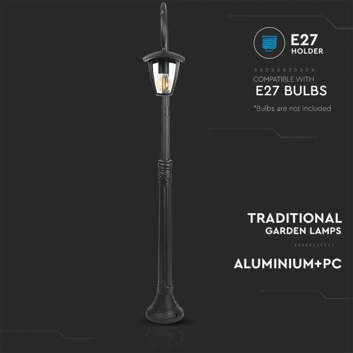 LED POLE 1XE27 LAMP MAT BLACK CLEAR COVER 120° 35X137 IP44