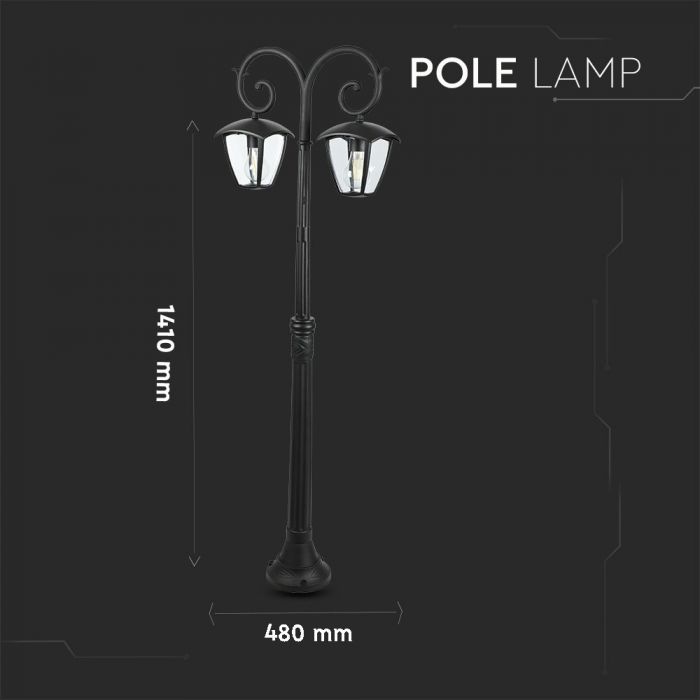 LED POLE 2XE27 LAMP MAT BLACK CLEAR COVER 120° 48X141 IP44