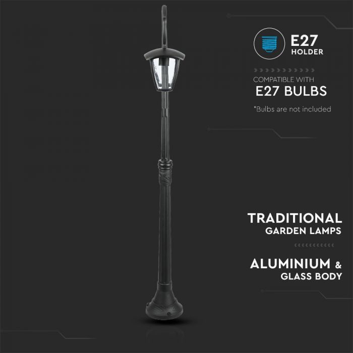 LED POLE 2XE27 LAMP MAT BLACK CLEAR COVER 120° 48X141 IP44