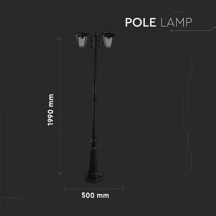 LED POLE 2XE27 LAMP MAT BLACK CLEAR COVER 120° 50X199 IP44