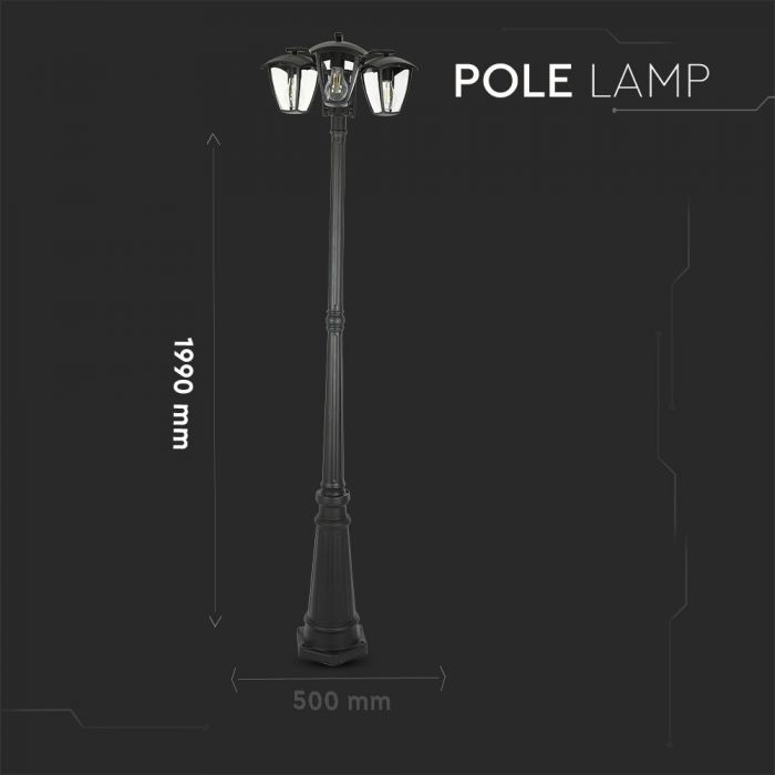 LED POLE 3XE27 LAMP MAT BLACK CLEAR COVER 120° 50X199 IP44