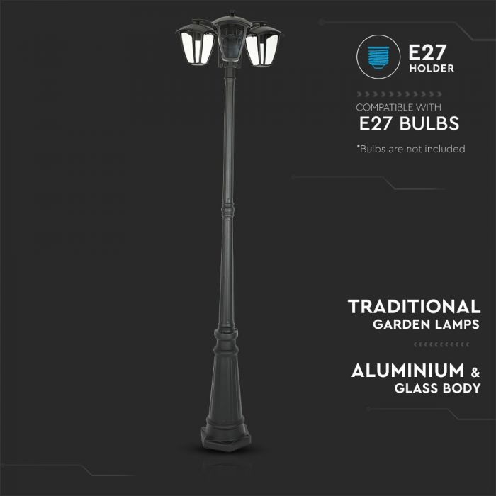 LED POLE 3XE27 LAMP MAT BLACK CLEAR COVER 120° 50X199 IP44