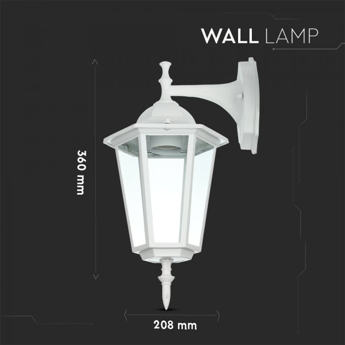 LED GARDEN WALL LIGHT E27 IP44 208x360 FACING DOWN WHITE
