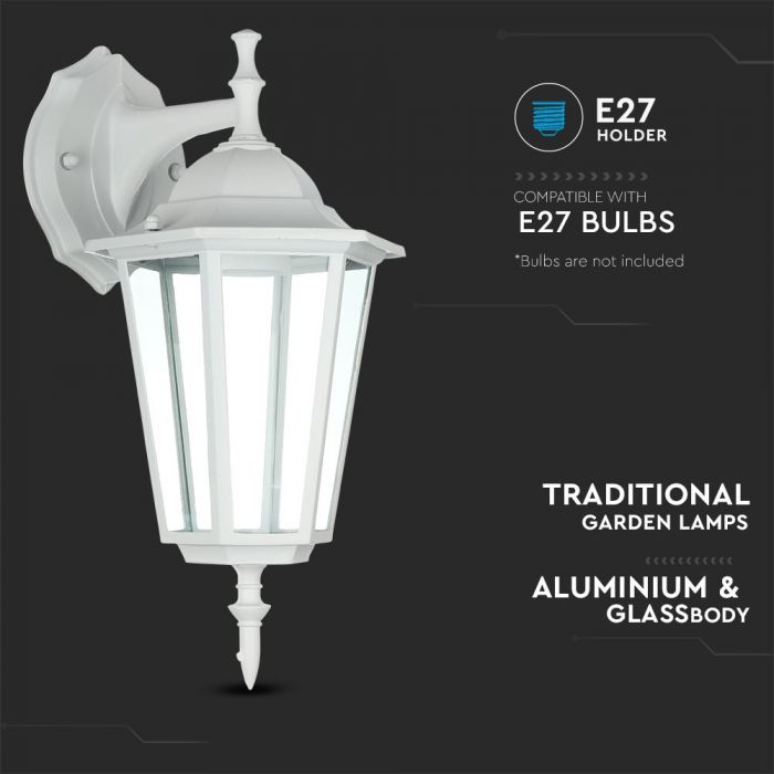 LED GARDEN WALL LIGHT E27 IP44 208x360 FACING DOWN WHITE