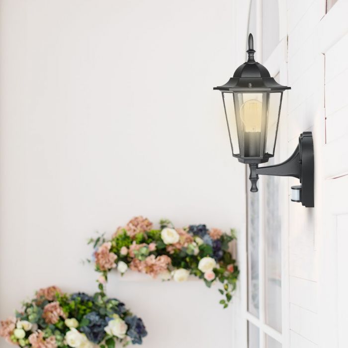 LED GARDEN WALL LIGHT WITH SENSOR E27 IP44 375X215 FACING UP