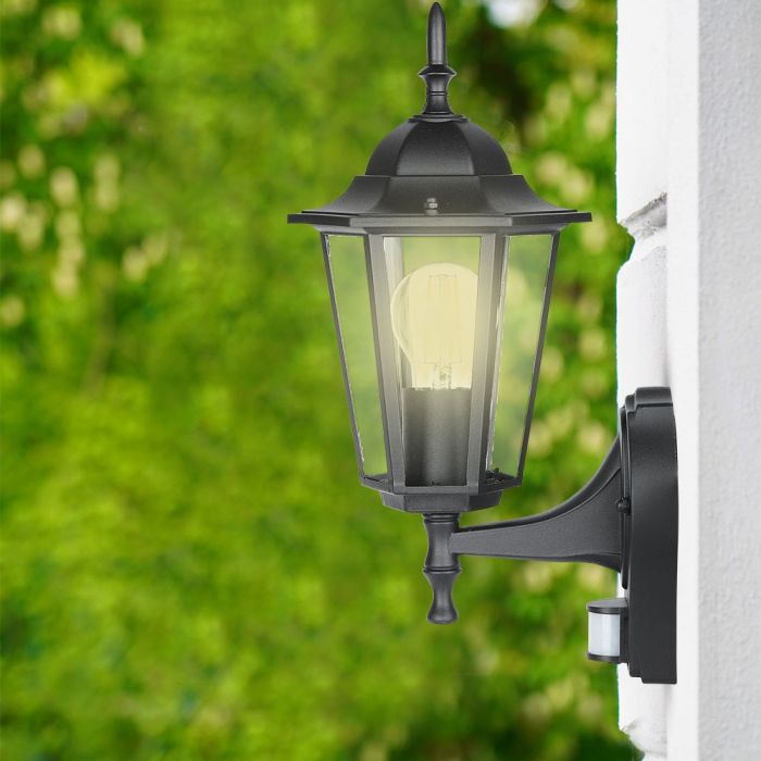LED GARDEN WALL LIGHT WITH SENSOR E27 IP44 375X215 FACING UP
