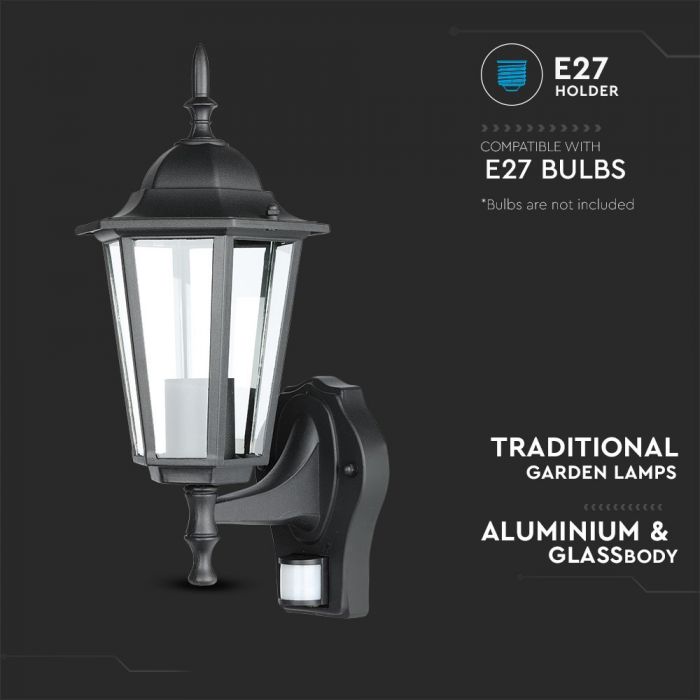 LED GARDEN WALL LIGHT WITH SENSOR E27 IP44 375X215 FACING UP