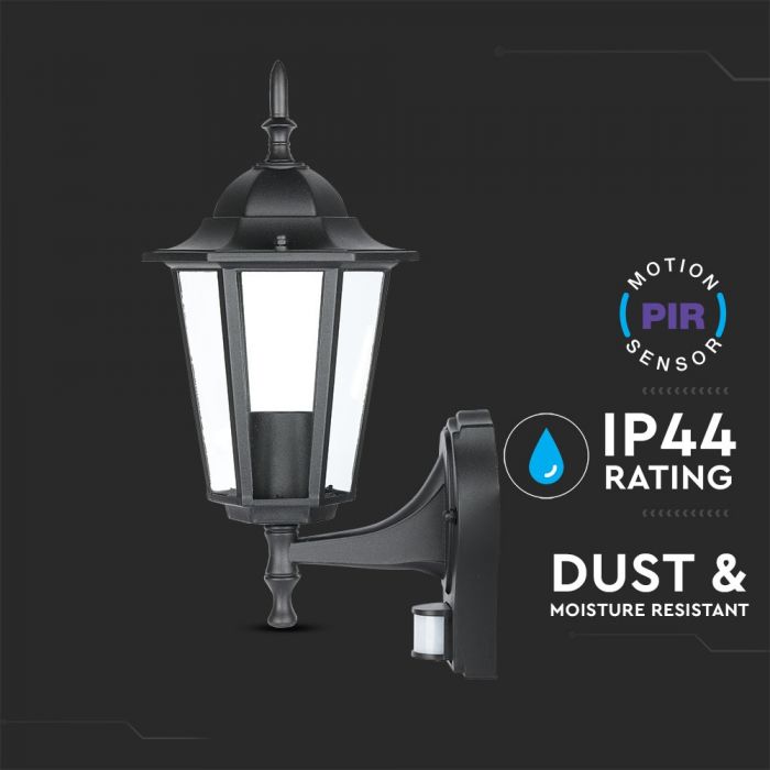 LED GARDEN WALL LIGHT WITH SENSOR E27 IP44 375X215 FACING UP