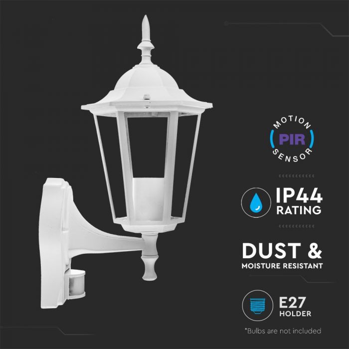 LED GARDEN WALL LIGHT WITH SENSOR E27 IP44 375X215 FACING UP WHITE