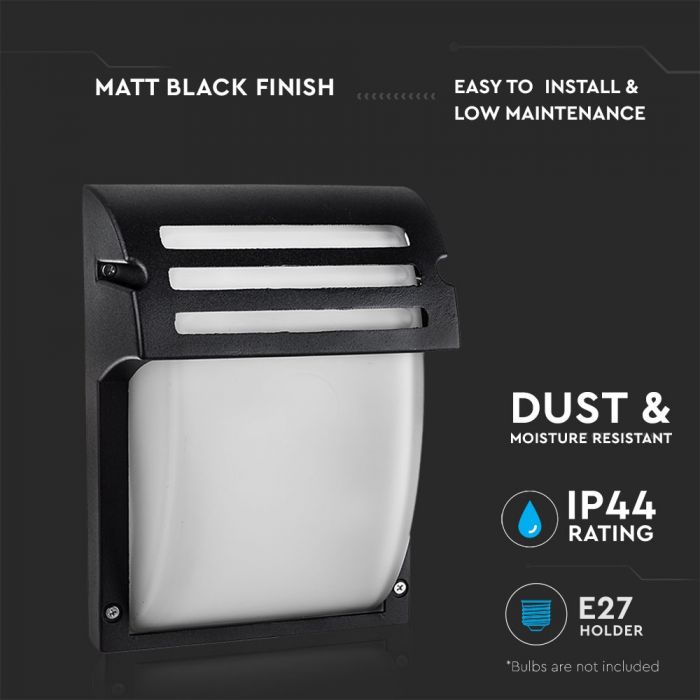 LED GARDEN WALL LIGHT ALUM.+GLASS E27 IP44 245X180X93 BLACK