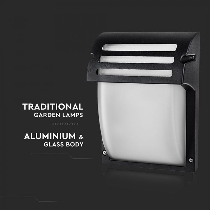 LED GARDEN WALL LIGHT ALUM.+GLASS E27 IP44 245X180X93 BLACK