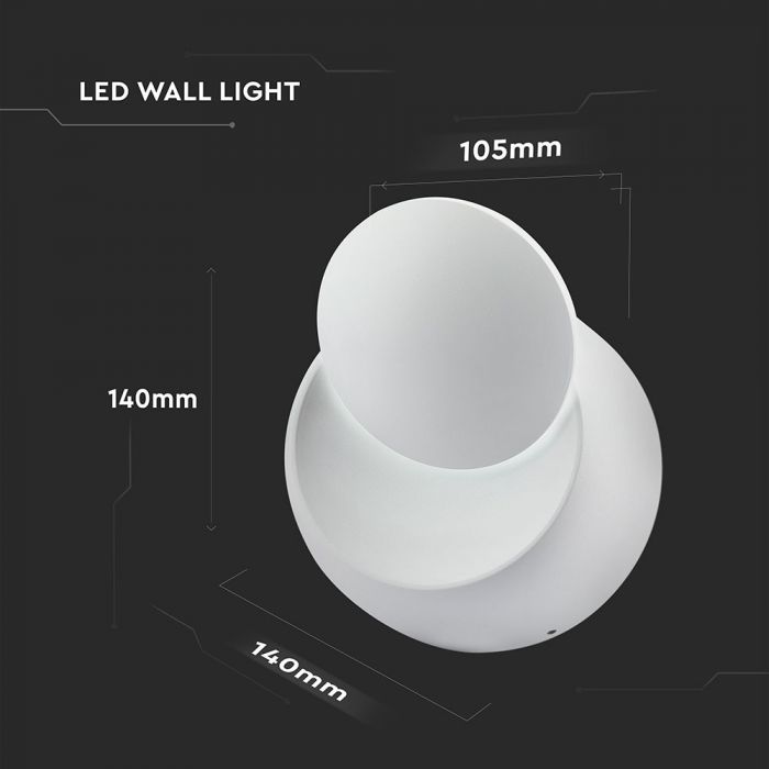 5W Wall Lamp Round White Body Rotatable Natural White