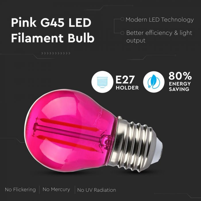 LED Bulb 2W Filament E27 G45 Pink Color