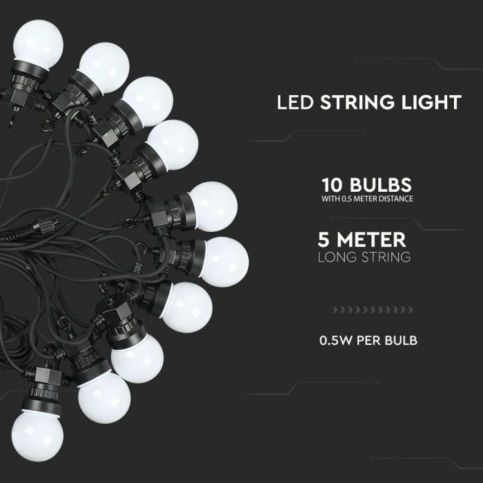 LED STRING LIGHT 5M WITH EURO PLUG + 10 x0.5W CW 300lm LAMPS