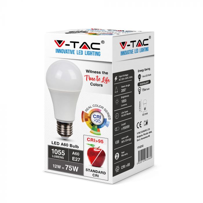 LED E27 LAMP 12W CW 1055lm 200° 66.5X134 CRI 95+