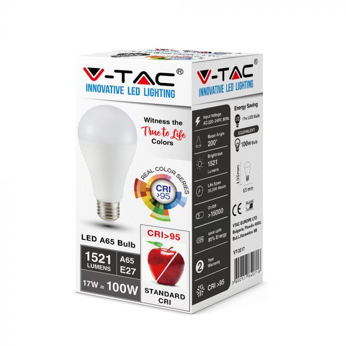 LED E27 LAMP A65 17W DL 1521lm 200° 65X135 CRI 95+
