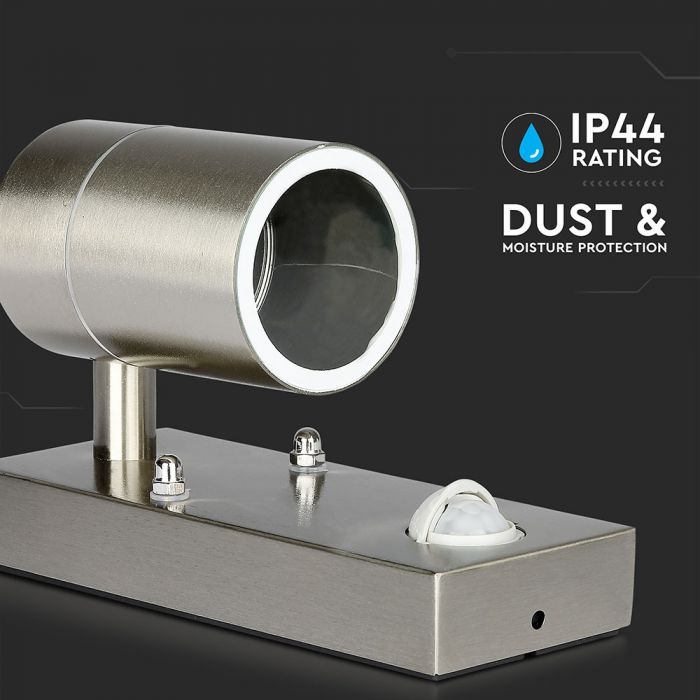 LED WALL FITTING STAINLESS STEEL GU10 1WAY 110X67X163 IP44 WITH SENSOR