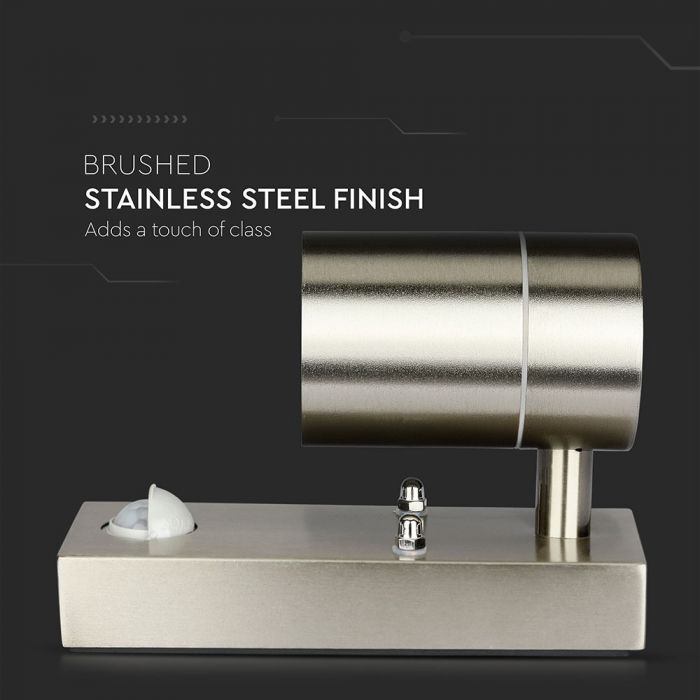 LED WALL FITTING STAINLESS STEEL GU10 1WAY 110X67X163 IP44 WITH SENSOR