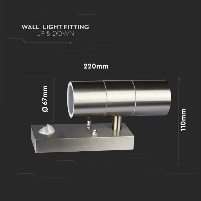 LED WALL FITTING STAINLESS STEEL GU10 2WAY 110X67X220 IP44 WITH SENSOR