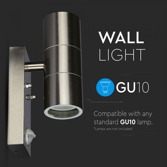 LED WALL FITTING STAINLESS STEEL GU10 2WAY 110X67X220 IP44 WITH SENSOR