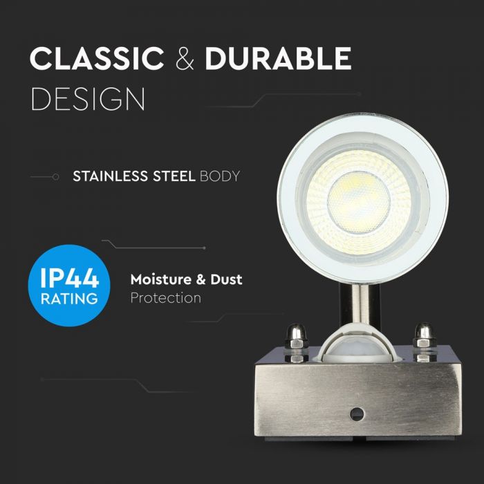 LED WALL FITTING STAINLESS STEEL GU10 2WAY 110X67X220 IP44 WITH SENSOR