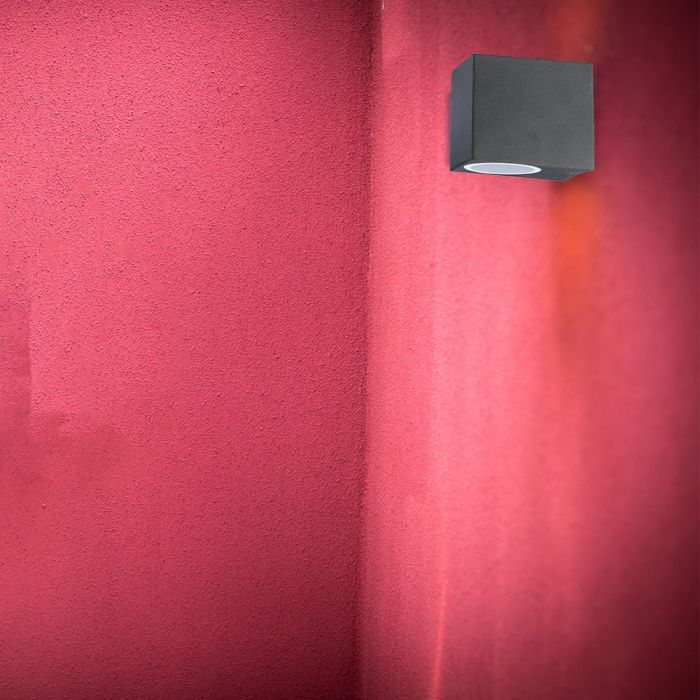 LED WALL SLEEK FITTING ALUMINIUM SQUARE GU10 1WAY 92X68X80 IP44 BLACK