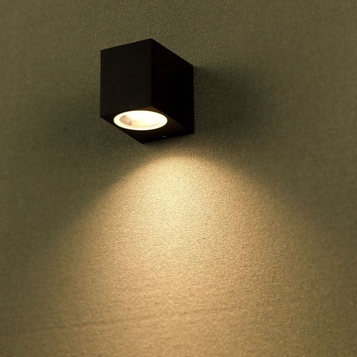 LED WALL SLEEK FITTING ALUMINIUM SQUARE GU10 1WAY 92X68X80 IP44 BLACK