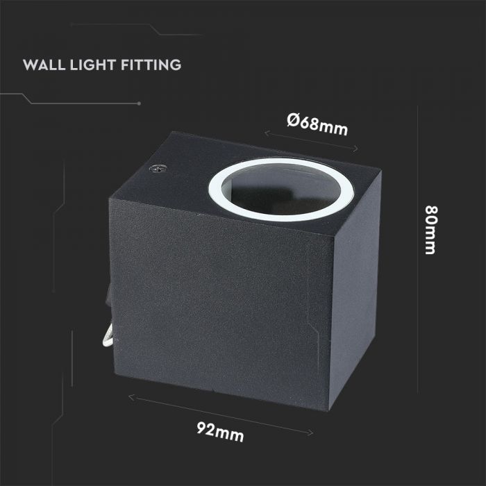 LED WALL SLEEK FITTING ALUMINIUM SQUARE GU10 1WAY 92X68X80 IP44 BLACK