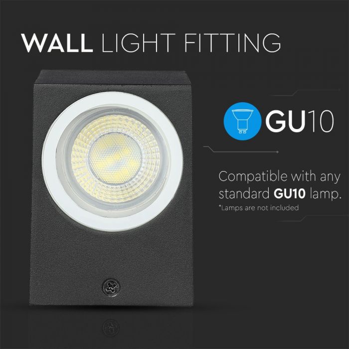 LED WALL SLEEK FITTING ALUMINIUM SQUARE GU10 1WAY 92X68X80 IP44 BLACK