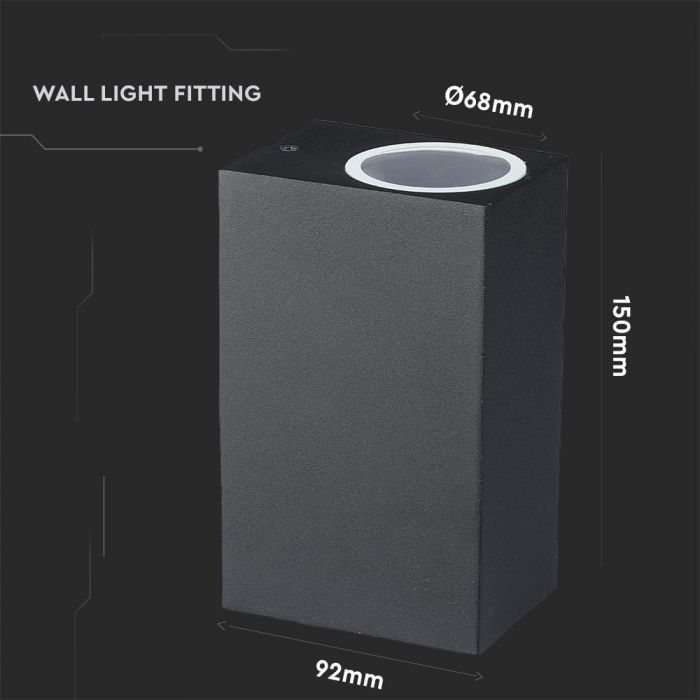 LED WALL SLEEK FITTING ALUMINIUM SQUARE GU10 2WAY 92X68X150 IP44 BLACK