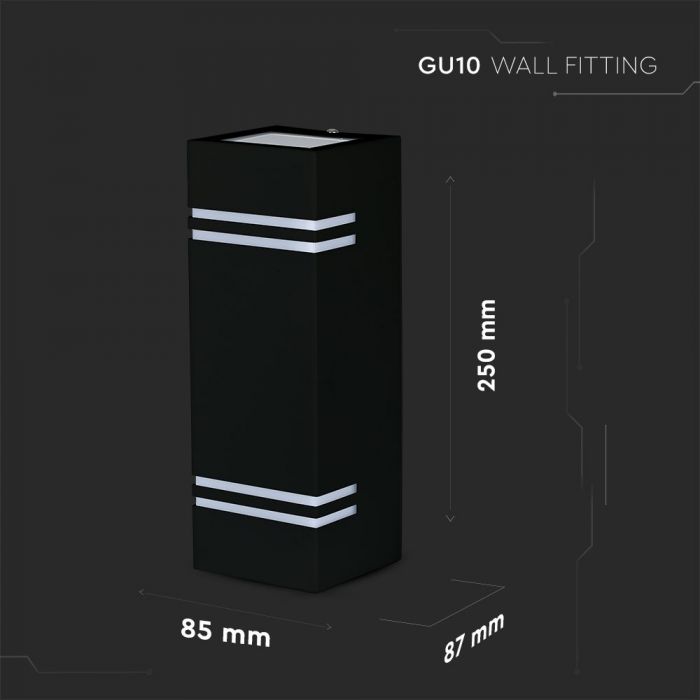 LED WALL FITTING STAINLESS STEEL SQUARE GU10 2WAY 85X87X250 IP44 BLACK