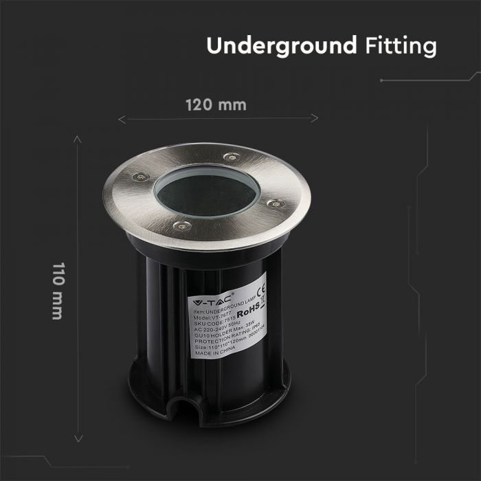 LED UNDERGROUND FITTING STAINLESS STEEL ROUND GU10 110X110X120 IP65 BLACK
