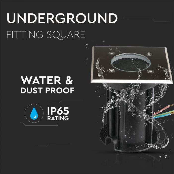 LED UNDERGROUND FITTING STAINLESS STEEL SQUARE GU10 110X110X120 IP65 BLACK