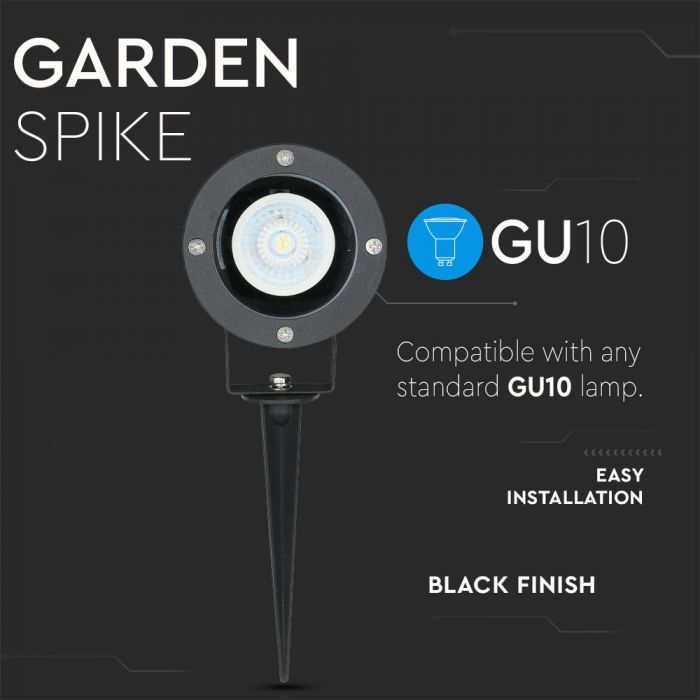 LED GARDEN SPIKE FITTING ALUMINIUM GU10 95X95X335 IP44 BLACK