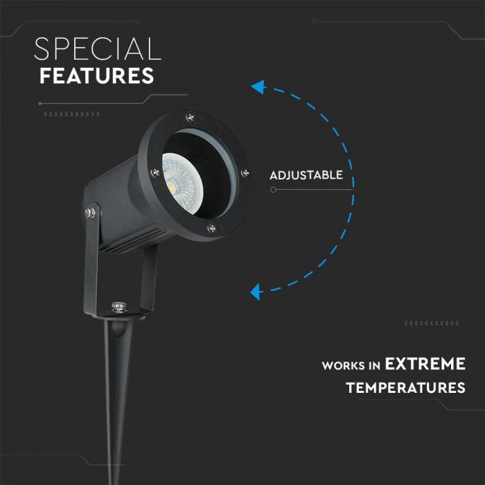 LED GARDEN SPIKE FITTING ALUMINIUM GU10 95X95X335 IP44 BLACK