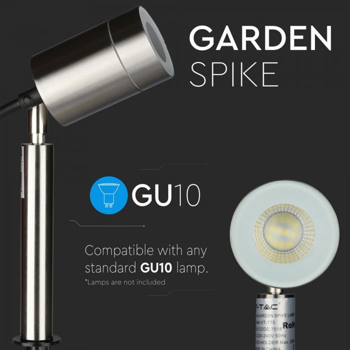 LED GARDEN SPIKE FITTING STAINLESS STEEL GU10 60X60X420 IP44