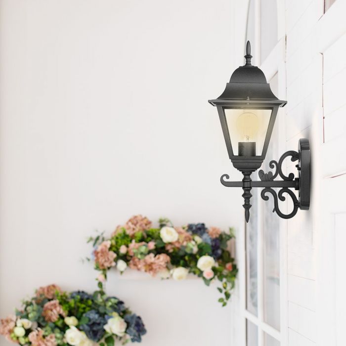 LED GARDEN WALL LIGHT LARGE-MATT BLACK E27 IP44 245X445X185 FACING UP