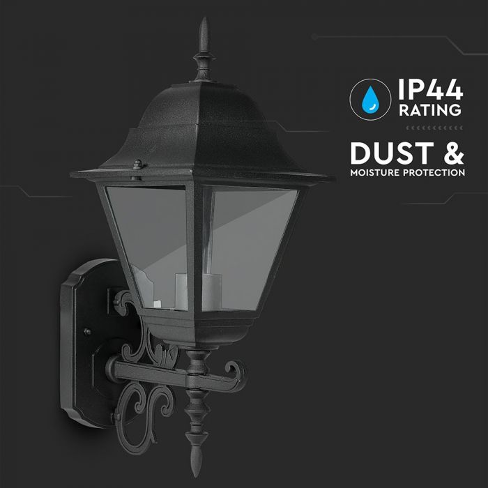 LED GARDEN WALL LIGHT LARGE-MATT BLACK E27 IP44 245X445X185 FACING UP