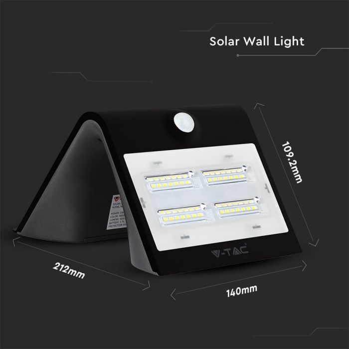LED SOLAR WALL Sensor LIGHT 3W DL+WW 400lm 60° 140X212X109 IP65 Black+Black