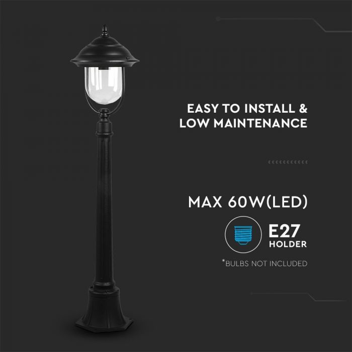 LED POLE 1XE27 LAMP MAT BLACK CLEAR COVER 120° 25X111 IP44