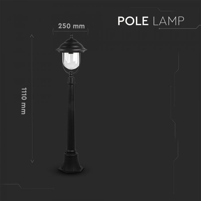 LED POLE 1XE27 LAMP MAT BLACK CLEAR COVER 120° 25X111 IP44
