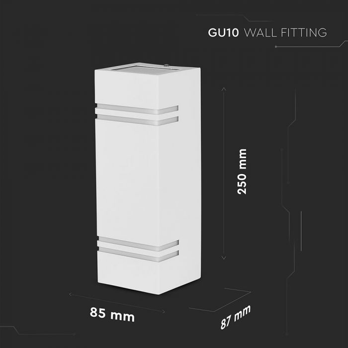 LED WALL FITTING STAINLESS STEEL SQUARE GU10 2WAY 85X87X250 IP44 WHITE