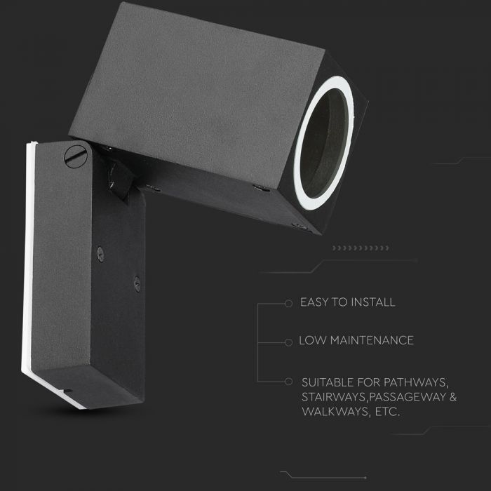 LED WALL FITTING ADJUSTABLE HEAD ALUMINIUM GU10 1WAY 100X66X92 IP44 BLACK