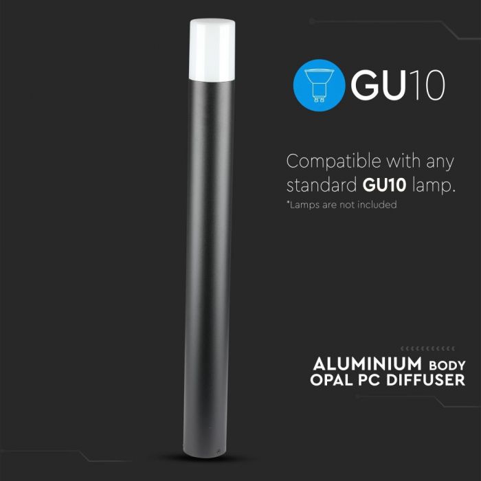 LED GARDEN FLOOR LIGHT CYLINDER GU10 IP54 80X80X800 BLACK ALUMINIUM+PC DIFFUSER