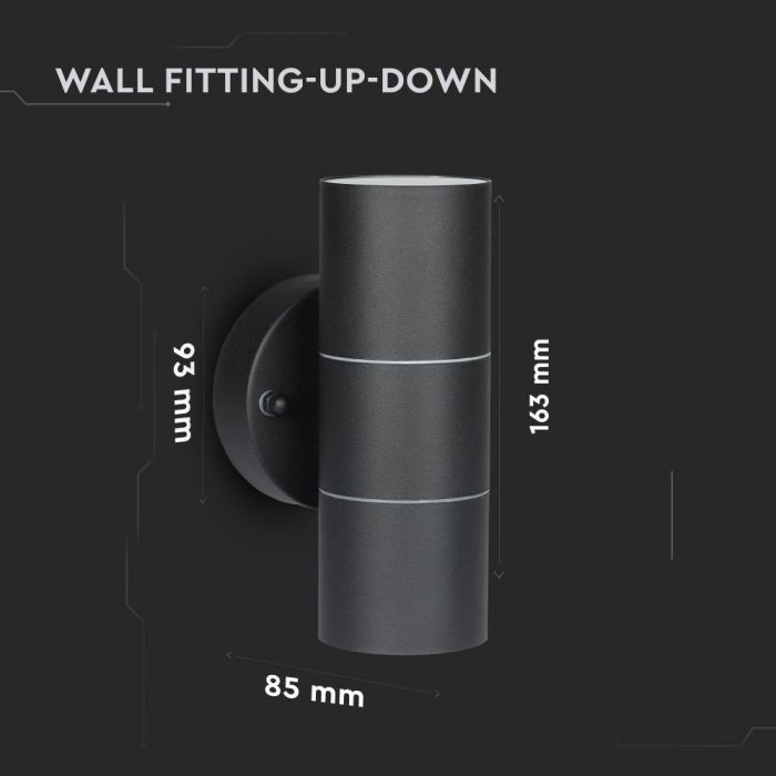 LED WALL FITTING STAINLESS STEEL GU10 2WAY 93X85X163 IP44 BLACK