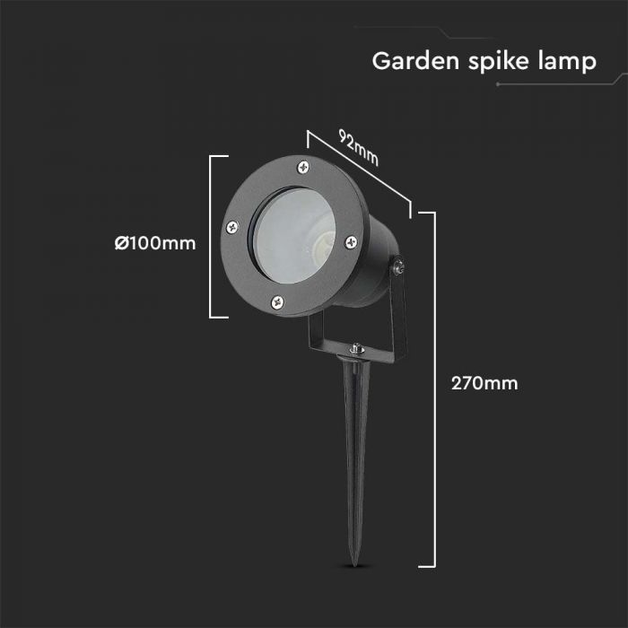 LED GARDEN SPIKE FITTING ALUMINIUM GU10 100x92x270mm IP65 BLACK