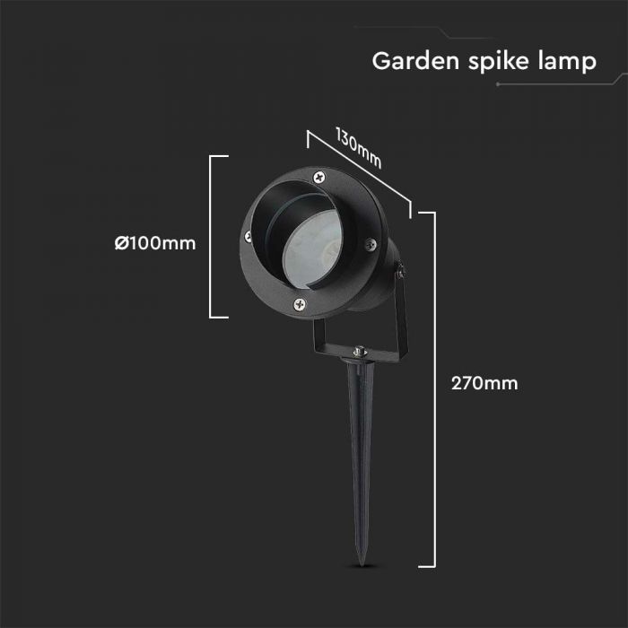 LED GARDEN SPIKE FITTING ALUMINIUM GU10 10x130 x270mm IP65 BLACK
